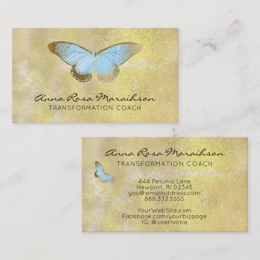 Carte De Visite *~* Parties scintillant bleue Pastel papillon dor (Devant / Derrière)