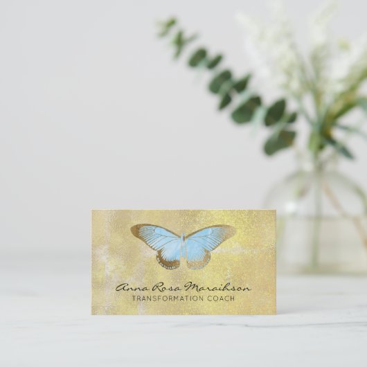 Carte De Visite *~* Parties scintillant bleue Pastel papillon dor (Debout devant)