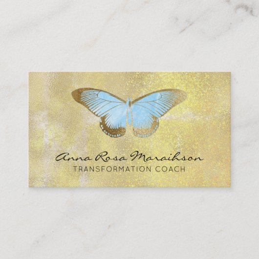 Carte De Visite *~* Parties scintillant bleue Pastel papillon dor (Devant)
