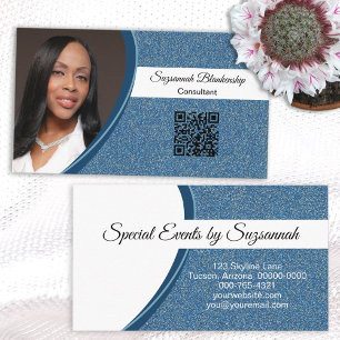 Carte De Visite Parties scintillant Bleue Professionnelle Photo pe
