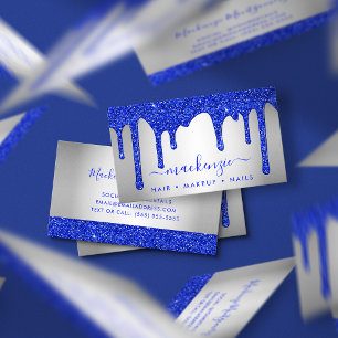 Carte De Visite Parties scintillant Bleue Royale à goutte Argent m