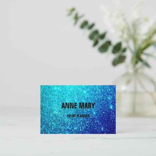 Carte De Visite Parties scintillant bleue turquoise Planificateur  (Debout devant)