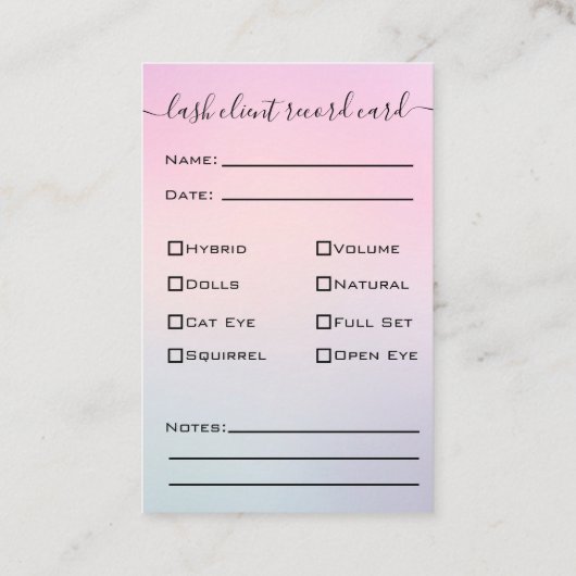 Carte De Visite Parties scintillant Blue Eyelash Extension Client  (Dos)