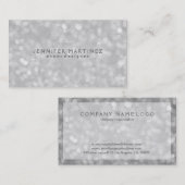 Carte De Visite Parties scintillant Bokeh en argent et étincelles (Devant / Derrière)