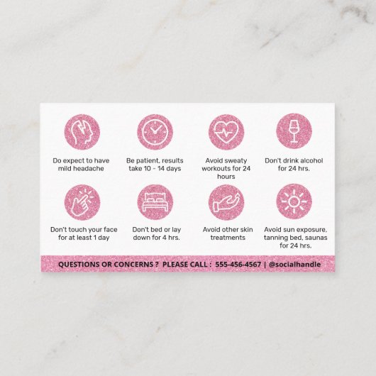 Carte De Visite Parties scintillant Botox Rose Instruction de remp (Dos)