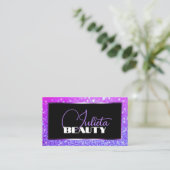 Carte De Visite Parties scintillant brillante rose violet avec pho (Debout devant)