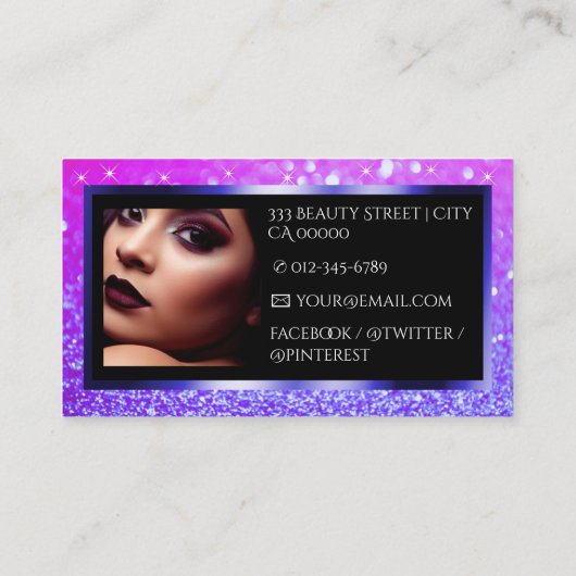 Carte De Visite Parties scintillant brillante rose violet avec pho (Dos)
