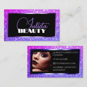 Carte De Visite Parties scintillant brillante rose violet avec pho