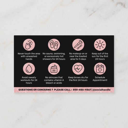 Carte De Visite Parties scintillant Brosses roses Instructions pou (Dos)