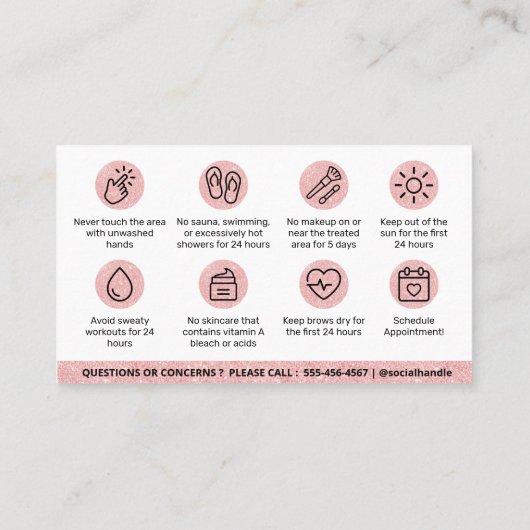 Carte De Visite Parties scintillant Brosses roses Instructions pou (Dos)