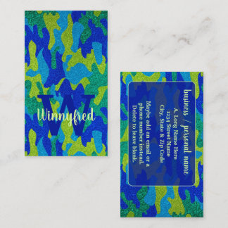 Carte De Visite Parties scintillant Camouflage bleu et vert clair 