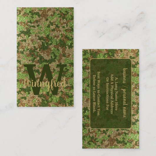 Carte De Visite Parties scintillant Camouflage Brown vert Camo Nom (Devant / Derrière)