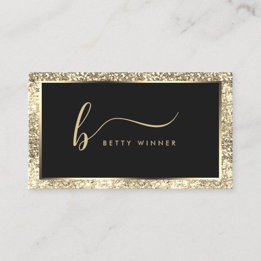 Carte De Visite Parties scintillant Champagne Script Monogramme Lu (Devant)