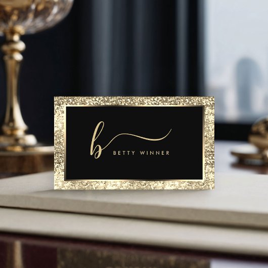 Carte De Visite Parties scintillant Champagne Script Monogramme Lu
