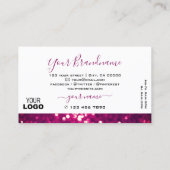Carte De Visite Parties scintillant chic rose violet avec logo (Dos)
