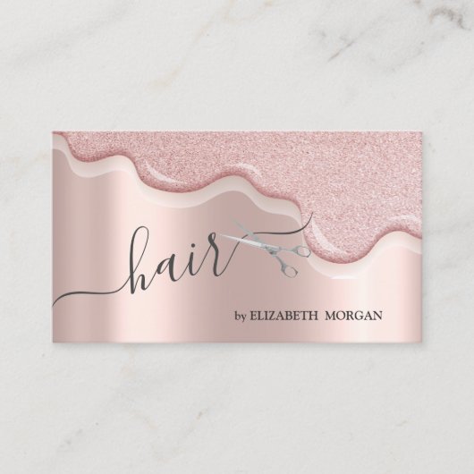 Carte De Visite Parties scintillant Ciseaux modernes Rose de chev (Devant)