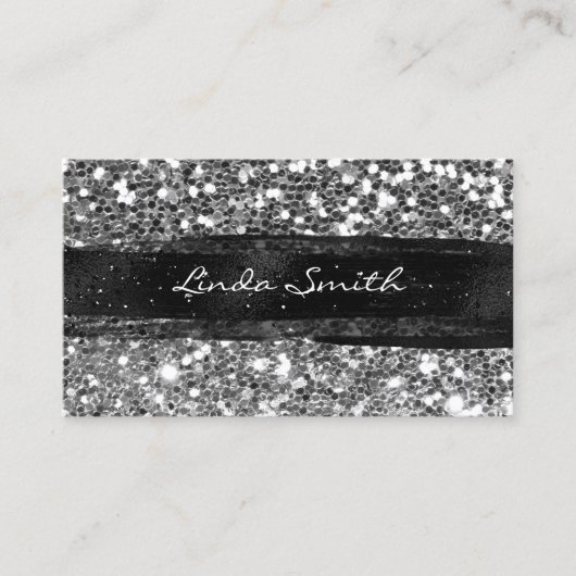 Carte De Visite Parties scintillant Confetti gris argent Brush noi (Devant)