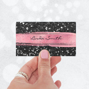 Carte De Visite Parties scintillant Confetti Noir Pinceau rose