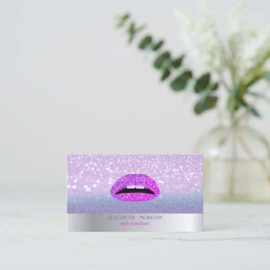 Carte De Visite Parties scintillant Cool moderne Bokeh Ombre Lips (Debout devant)