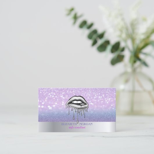 Carte De Visite Parties scintillant Cool moderne Bokeh Ombre Lips  (Debout devant)