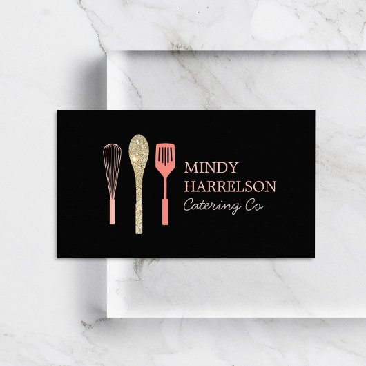 Carte De Visite Parties scintillant cuillère Whisk Spatula Bakery 