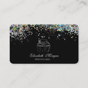 Carte De Visite Parties scintillant Cupcake Confetti coloré, Noir
