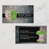 Carte De Visite Parties scintillant d'argent Apple Substitut ensei (Devant / Derrière)