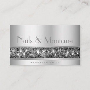 Carte De Visite Parties scintillant d'argent chatoyante Glam Nail