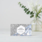 Carte De Visite Parties scintillant d'argent Dusty Blue Marble maq (Debout devant)