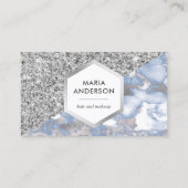 Carte De Visite Parties scintillant d'argent Dusty Blue Marble maq (Devant)