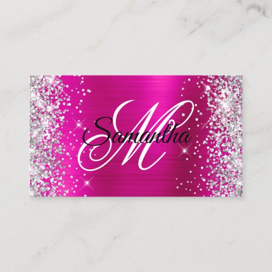 Carte De Visite Parties scintillant d'argent Foil rose chaud Fancy (Devant)