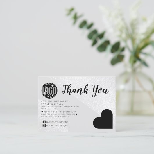 Carte De Visite Parties scintillant d'argent Geo Heart Logo du cli (Debout devant)