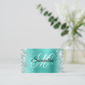 Carte De Visite Parties scintillant d'argent Turquoise Foil Fancy  (Debout devant)