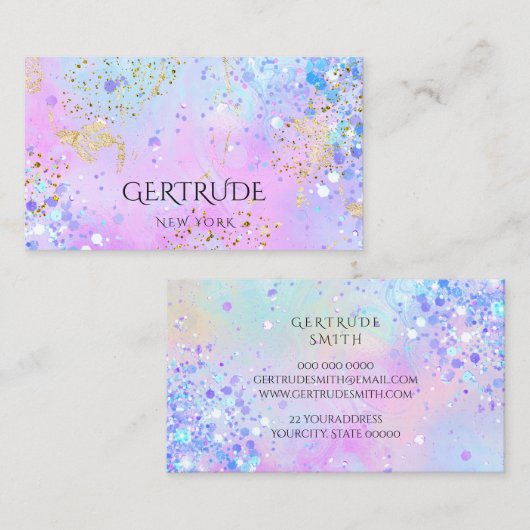 Carte De Visite parties scintillant de chunky simulée violet conce (Devant / Derrière)