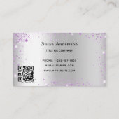 Carte De Visite Parties scintillant de code QR de lavande d'argent (Dos)