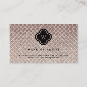 Carte De Visite Parties scintillant de cuivre Monogramme Quatrefoi