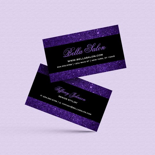 Carte De Visite Parties scintillant de Faux violet et de glam noir
