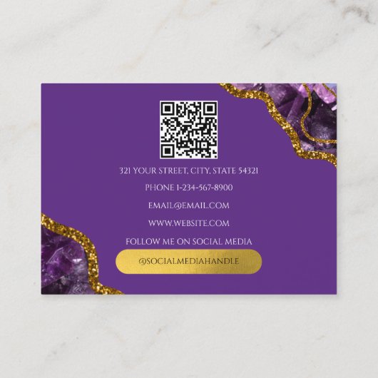 Carte De Visite Parties scintillant de l'agate d'or violet Code QR (Dos)