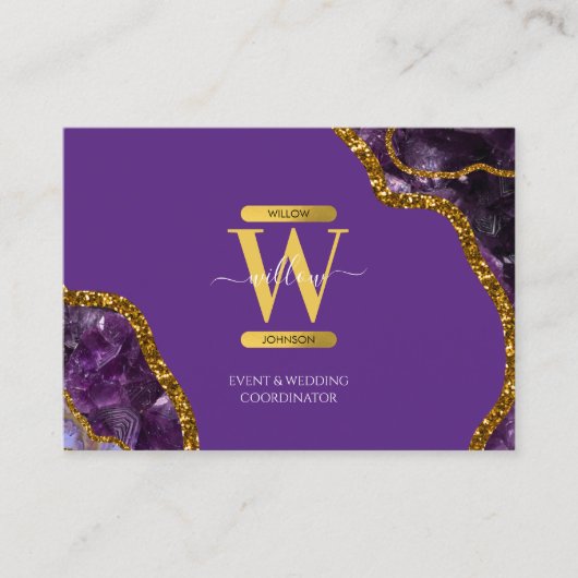 Carte De Visite Parties scintillant de l'agate d'or violet Code QR (Devant)