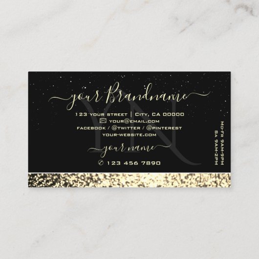 Carte De Visite Parties scintillant de luxe Black Gold avec Monogr (Dos)