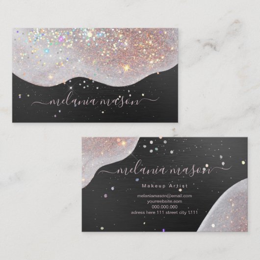 Carte De Visite Parties scintillant de maquillage en or rose Artis (Devant / Derrière)