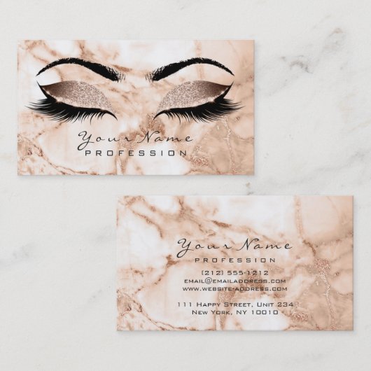 Carte De Visite Parties scintillant de maquillage Lashes Rose Marb (Devant / Derrière)