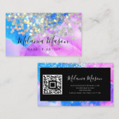 Carte De Visite Parties scintillant de maquillage marbré QR Code b (Devant / Derrière)