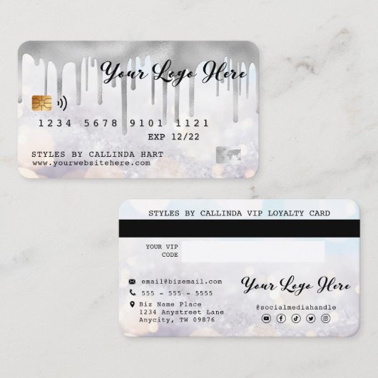 Carte De Visite Parties scintillant de neige Bokeh Loyauté Remise  (Devant / Derrière)