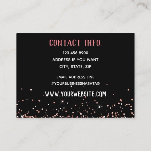 Carte De Visite Parties scintillant de script noir rose simple et  (Dos)