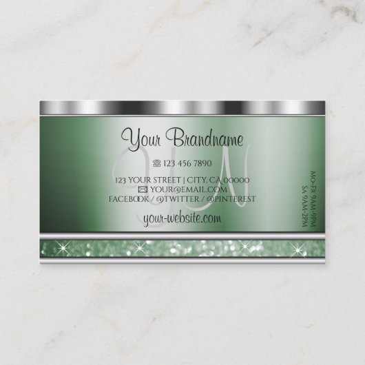 Carte De Visite Parties scintillant d'étincelles vertes en argent  (Dos)