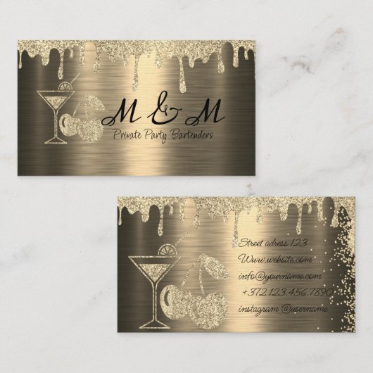 Carte De Visite Parties scintillant d'or Bartender du Parti privé (Devant / Derrière)