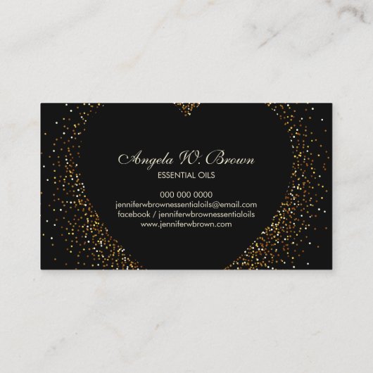 Carte De Visite Parties scintillant d'or Coeur noir (Dos)