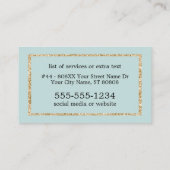 Carte De Visite Parties scintillant d'or Colibri sur Turquoise lég (Dos)