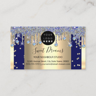 Carte De Visite Parties scintillant d'or Confetti Blue Navy Drives